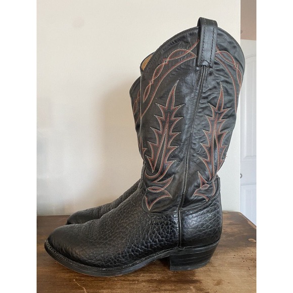 Vintage Tony Lama Pebbled Mens Black Full Grain Leather Boots Sz 9D 11560982 USA - Picture 3 of 5